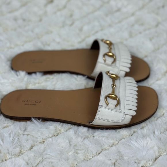 Gucci White and Gold Slide Sandals with Fringe Size 39 - Picture 6 of 13